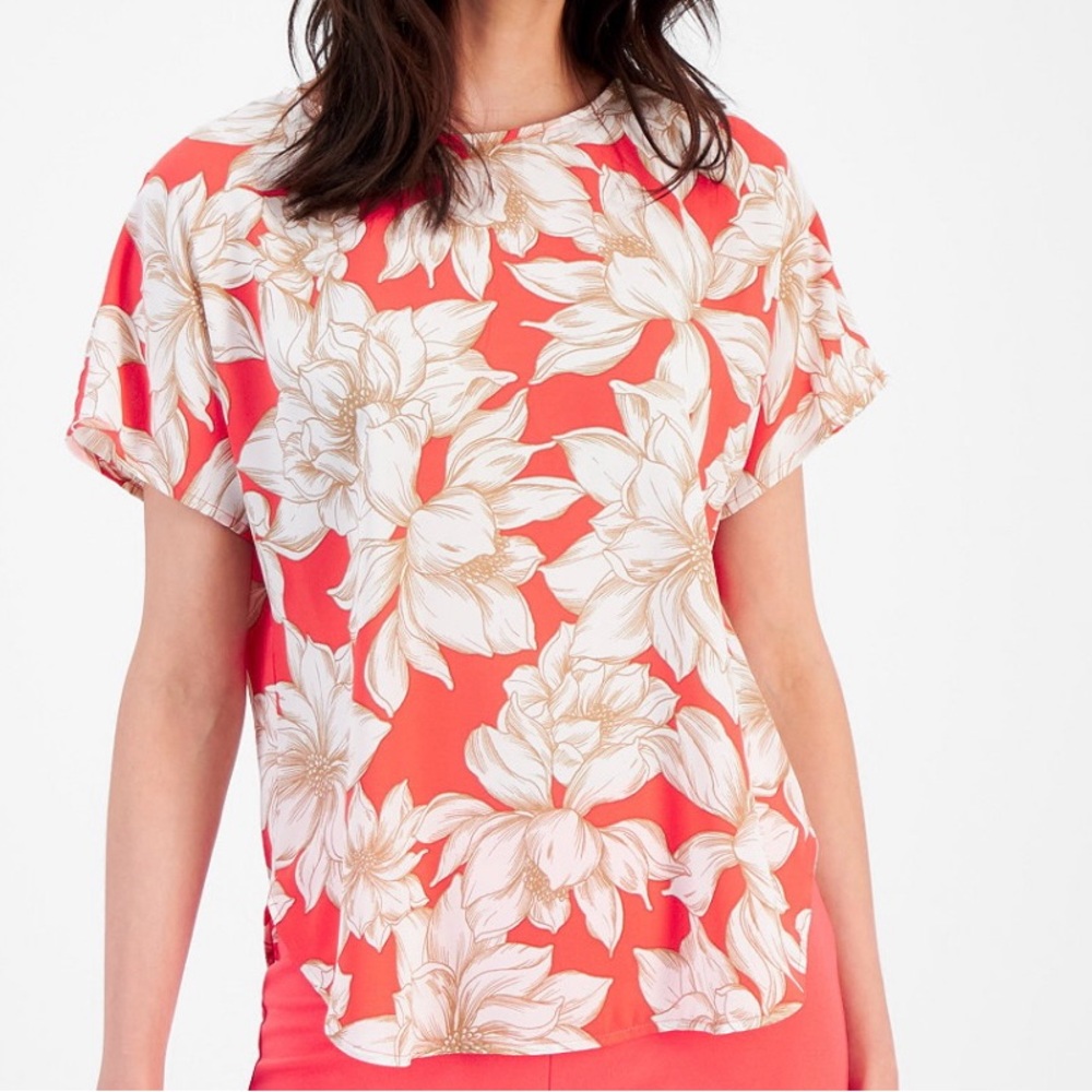 Anne Klein Whimsical Coral Blouse Size Small